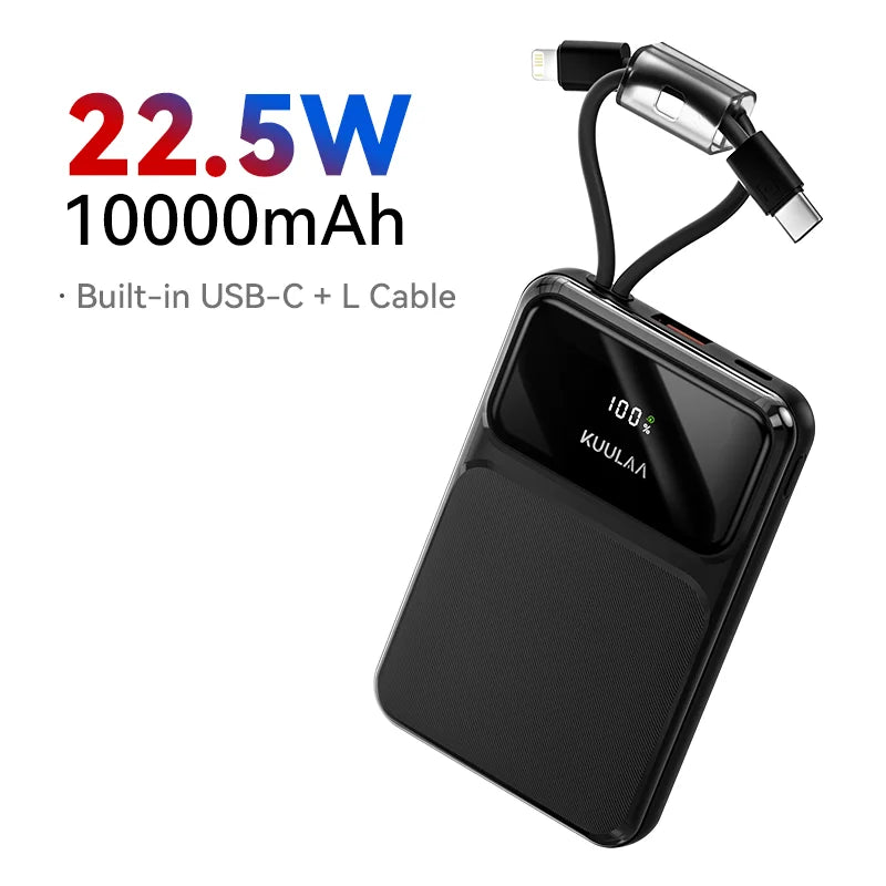 Portable Power Bank 10000mAh with Built-in Cables