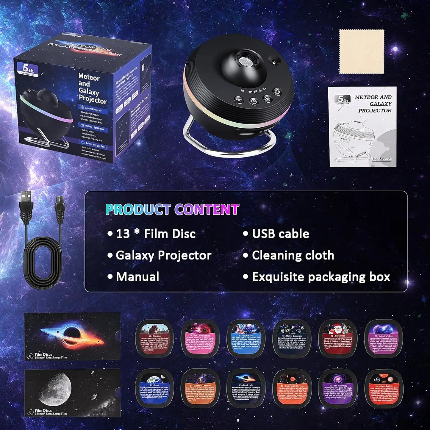 13-in-1 4K HD Rotating Star Projector