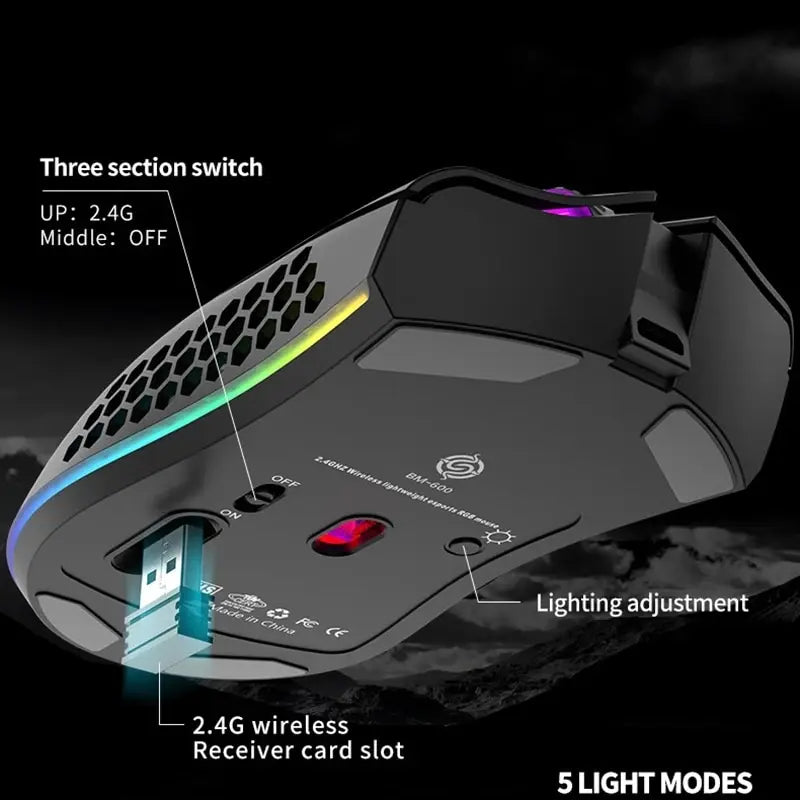 BM600 Wireless RGB Honeycomb Gaming Mouse