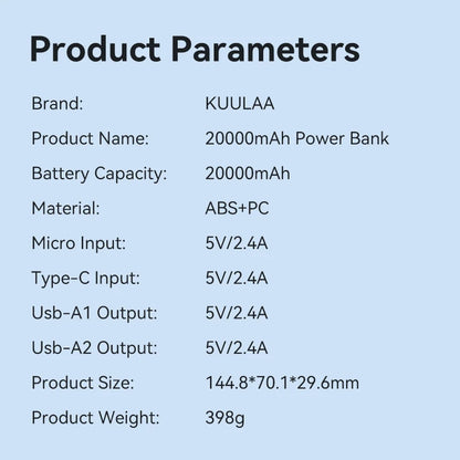Portable Power Bank 20000mAh with LED Lamp