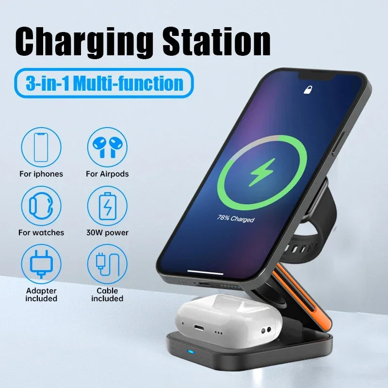 Foldable Magnetic Charger Stand 3-in-1