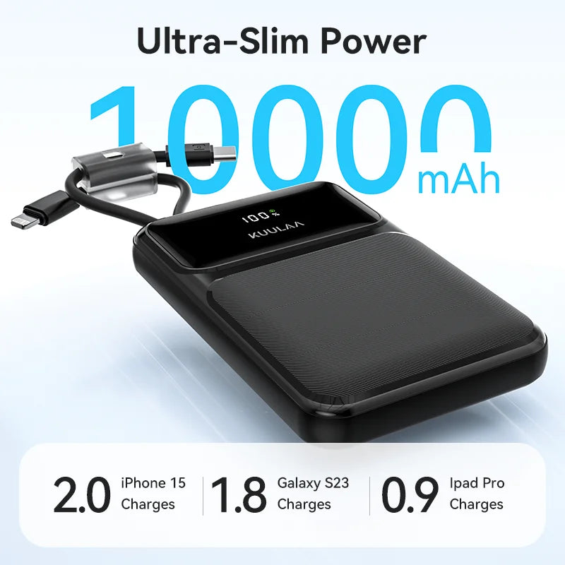 Portable Power Bank 10000mAh with Built-in Cables