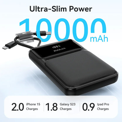 Portable Power Bank 10000mAh with Built-in Cables